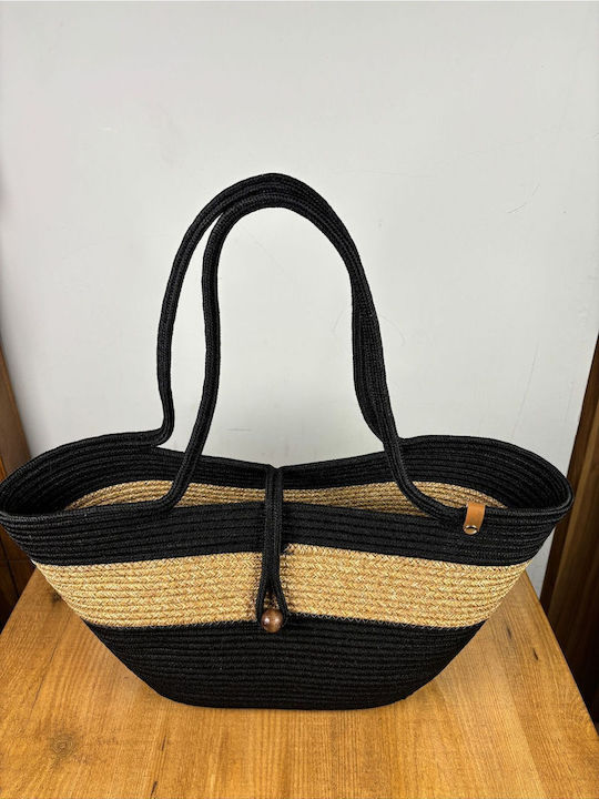 Wicker Black Beach Bag