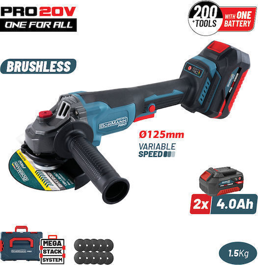Bormann Pro BBP3651X44CA Τροχός 125mm Μπαταρίας Brushless με Ρύθμιση Στροφών 2x4Ah