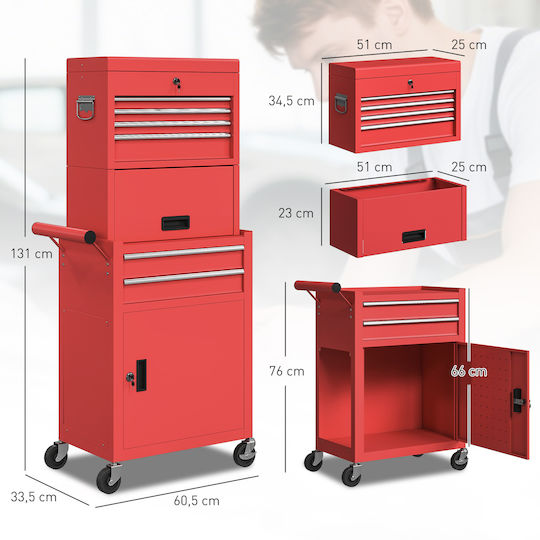 HomCom Räder Metallischer Werkzeugkoffer