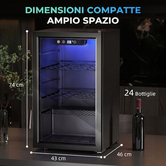 HomCom Wine Refrigerator 24 Bottles 68l Adjustable Temperature 4-16°c Anti-uv Glass Shelves Black 800-326v90bk