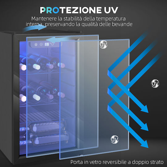 HomCom Wine Refrigerator 24 Bottles 68l Adjustable Temperature 4-16°c Anti-uv Glass Shelves Black 800-326v90bk