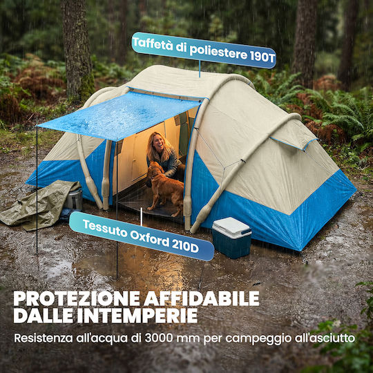 Outsunny Σκηνή Camping Τούνελ Φουσκωτή Αποθήκευσης Μπλε 4 Εποχών για 4 Άτομα 485x245x188εκ.