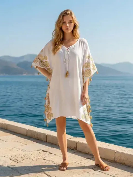 Platinum Fashion Women's Beachwear White Caftan