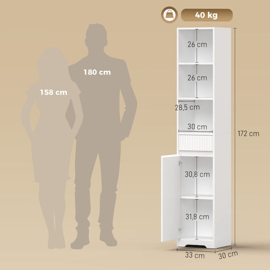 HomCom Badezimmer-Säulenschrank Boden Weiß HomCom Badezimmer-Säulenschrank Boden Weiß