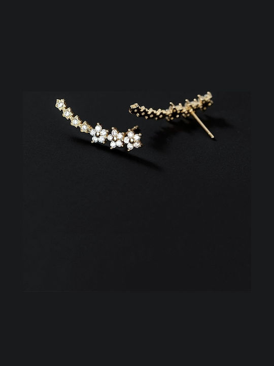 Earrings Ear Climbers Gold Plated with Grey Stones