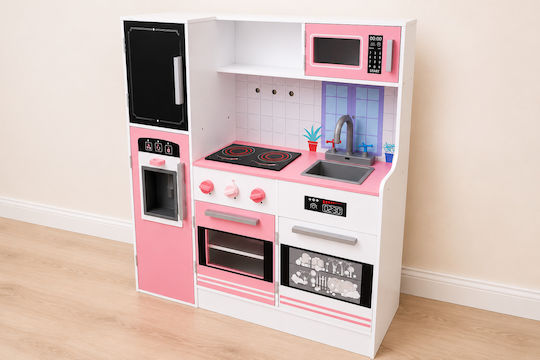 Ehome Детска Кухня от Дърво Дървена Детска Кухня Розова Игра на Имитация размери 90x95x29CM