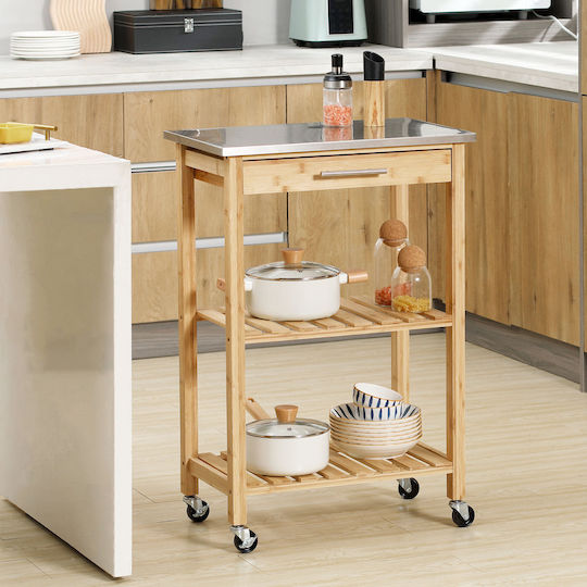 HomCom HomCom Lebensmittelregal Holz mit Rädern 58x36x86cm