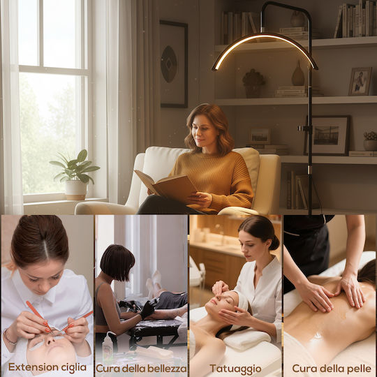Homcom Επιδαπέδια Λάμπα Led Κεφαλή Μισοφέγγαρο Ρυθμιζόμενο Ύψος Θερμοκρασία Χρώματος Τηλεχειριστήριο Μαύρη B31-604v90bk
