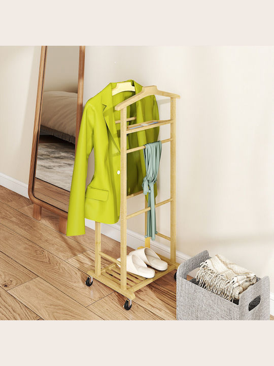 HomCom Τροχήλατη Κρεμάστρα Δαπέδου από Bamboo Καφέ 47x33.7x105.5cm
