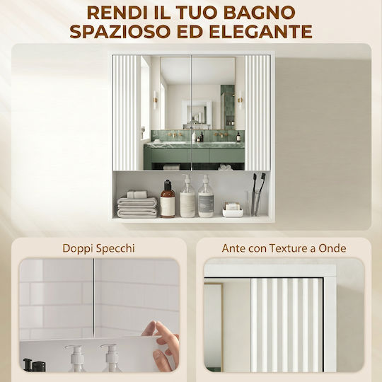 HomCom 837-589V00WT Καθρέπτης από Μοριοσανίδα με Ράφι & Ντουλάπι Λευκός