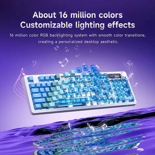 Ajazz AK980 V2 Pro Ασύρματο Gaming Μηχανικό Πληκτρολόγιο 98% με RGB φωτισμό (Αγγλικό US) Gradient Blue Transparent