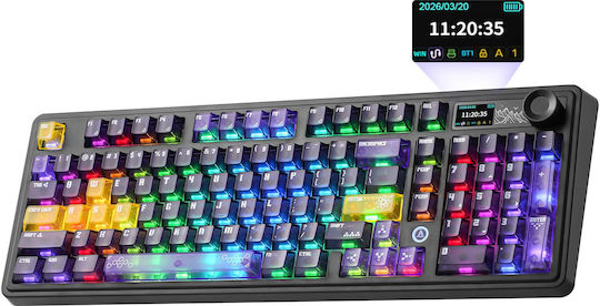 Ajazz AK980 V2 Pro Wireless Gaming Mechanical Keyboard 98% with RGB Lighting English US Transparent Yellow-Purple Dark Purple