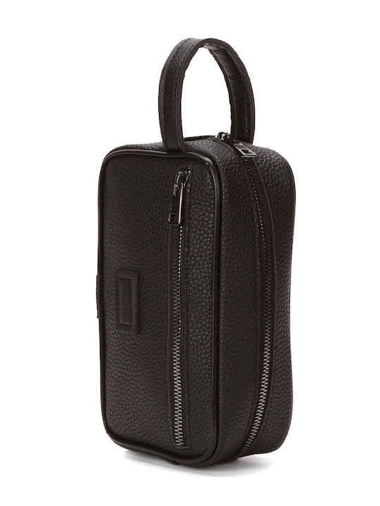 Enpapa Men's Women's Travel Personal Care Bag Leather Black Small Size