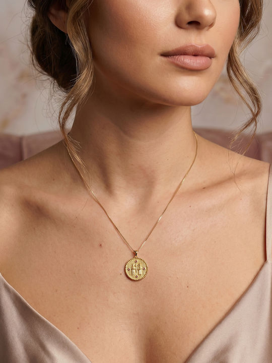 Kiriakos Gofas Pendant Kids Charm with Chain Constantine Coin in 9K Gold KN616