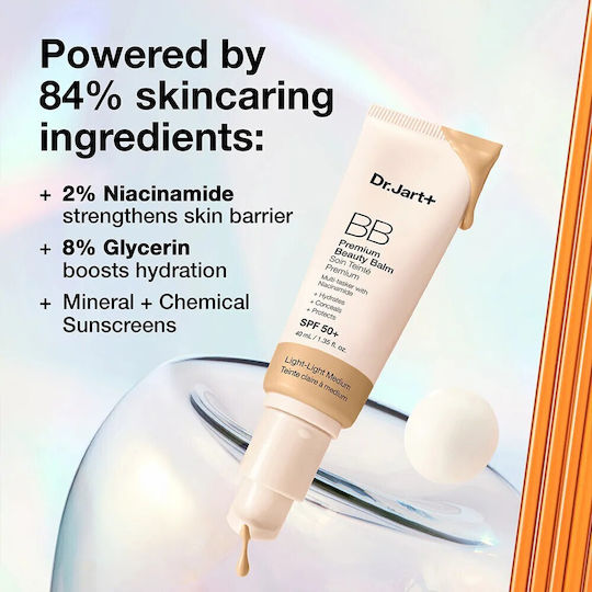 Dr. Jart+ Premium Beauty BB Medium Light Balm Face with SPF50 for Moisturizing and Brightening with Niacinamide 40ml