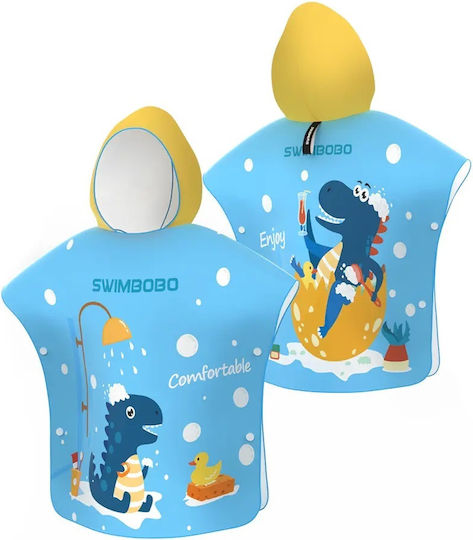 Prosop Poncho De Plajă Din Microfibră Super Absorbant Uscare Rapidă Ultra Compact Potrivit Pentru Copii Înot Vârste 5 12 Tematică Dinozauri Albastru Bebelogic