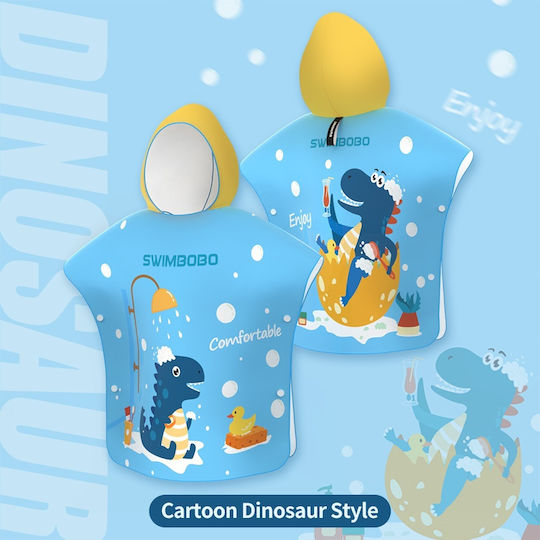 Prosop Poncho De Plajă Din Microfibră Super Absorbant Uscare Rapidă Ultra Compact Potrivit Pentru Copii Înot Vârste 5 12 Tematică Dinozauri Albastru Bebelogic