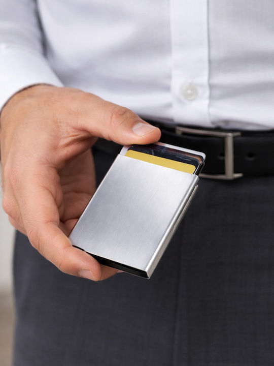 Мъжки портфейл за карти с RFID сребрист
