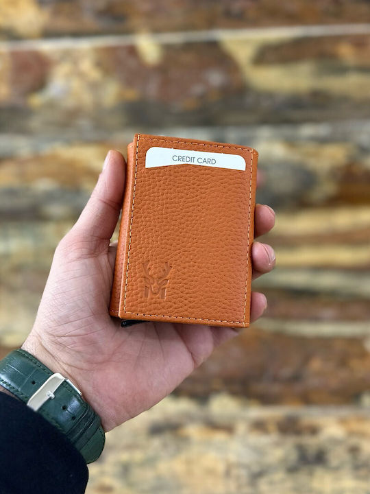 Кожено Мъжко Портмоне Пътническо с RFID Оранжево