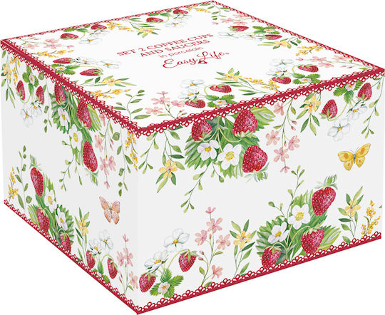 Easylife Jardin Des Fraises Σετ Φλιτζάνια Καφέ από Πορσελάνη 120ml 2τμχ
