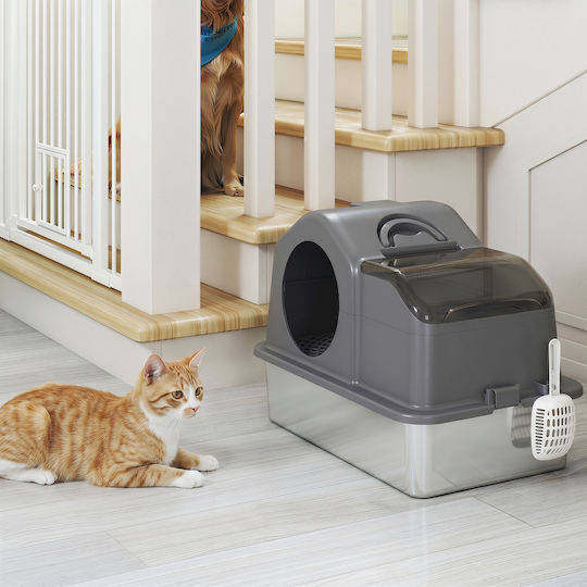 Pawhut Τουαλέτα Γάτας Κλειστή Γκρι Μ22 x Π22cm