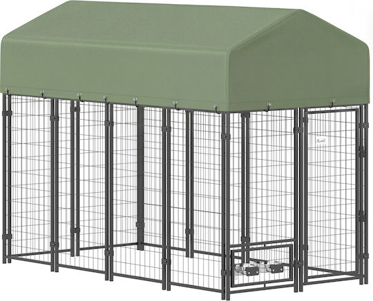 Pawhut Metal Dog House with Door Outdoor Green