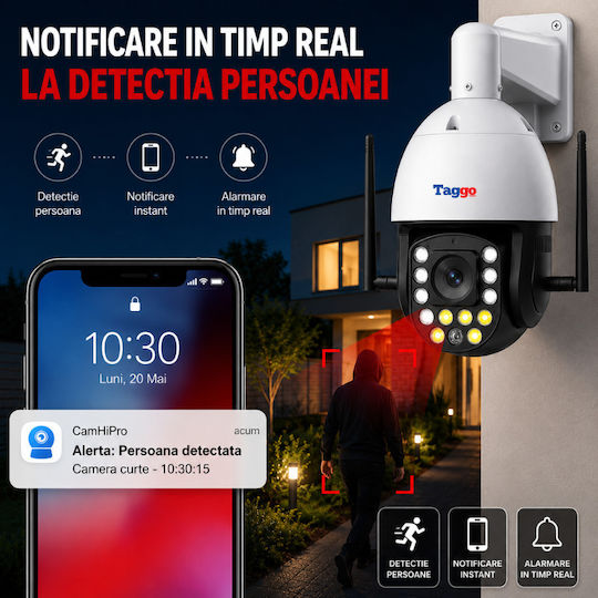 Taggo TAGGO-PRO50-99X-4G Cameră de Supraveghere IP 4G Full HD+ 5MP Impermeabilă cu Comunicare Bidirecțională