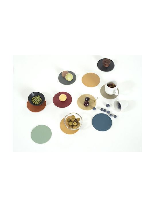 Tiseco Round Coaster from Artificial Leather Brown 10cm 4 Pieces