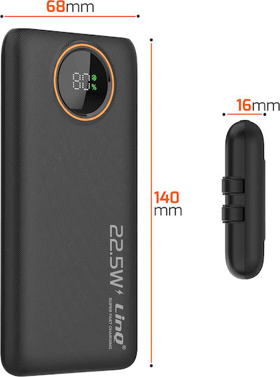 LinQ Power Bank 10000mAh 22.5W с USB-A Порт и USB-C Порт Черен
