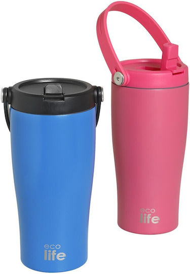 Ecolife Ecolife Thermosflasche Rostfreier Stahl Kunststoff BPA-frei 600ml Magenta mit Stroh und Handgriff