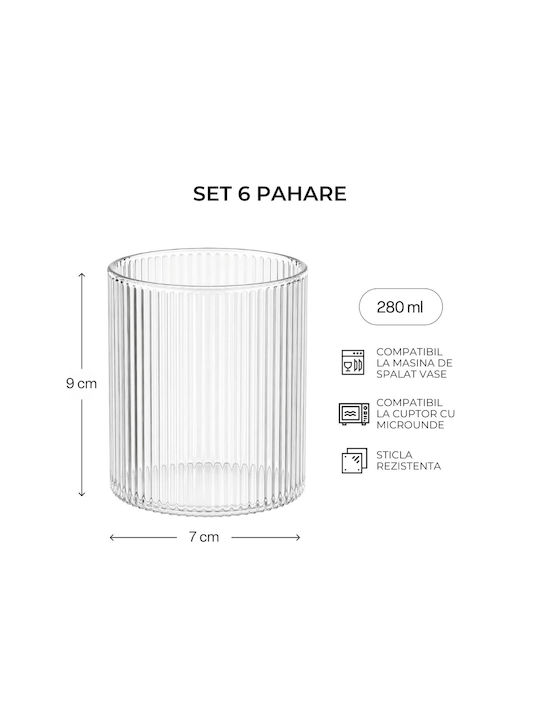 Miamio Set Pahare Pentru Apă Cocteiluri Din Sticlă 280ml 6 Bucăți