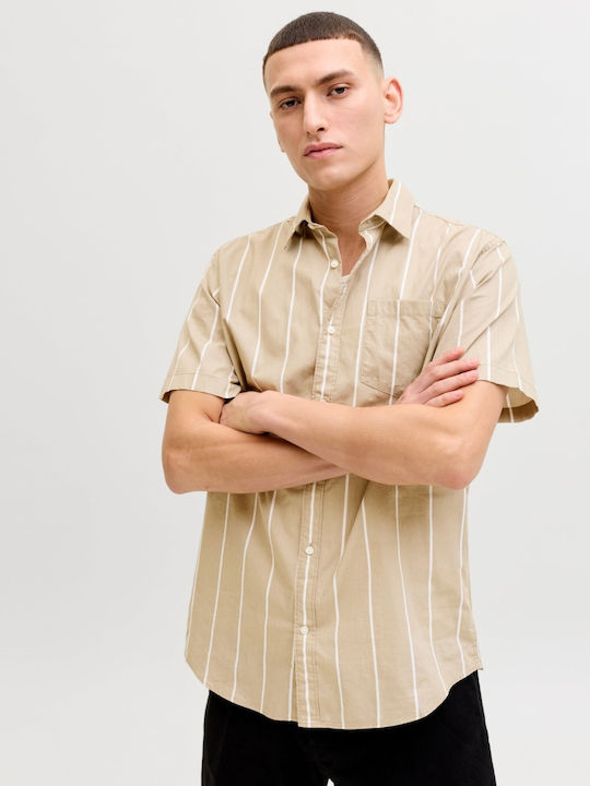 Cămașă Cu Mâneci Scurte Regular Fit Cu Dungi Light Brown