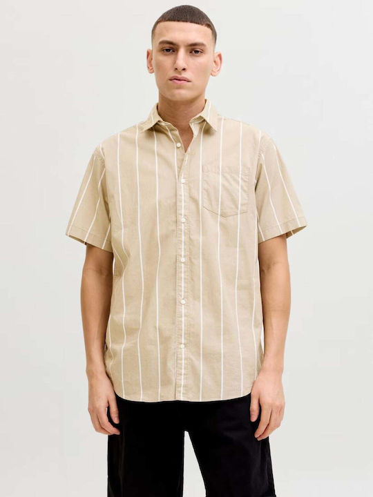 Cămașă Cu Mâneci Scurte Regular Fit Cu Dungi Light Brown