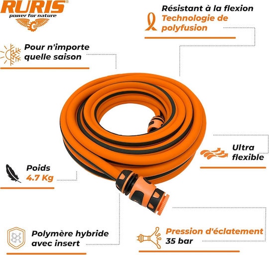 Ruris Hybrid1230 – Furtun Gradinarit 30 M 1/2" 3 Straturi Polifuziune 35 Bar Anti-răsucire Rezistent UV