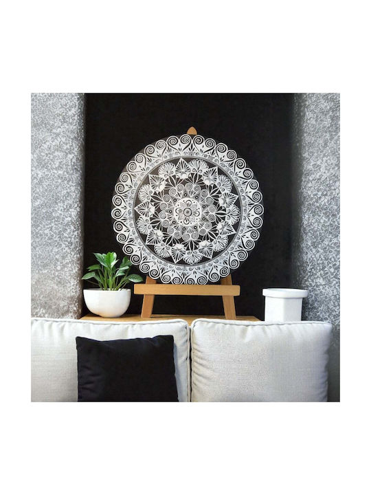 Pictură Mandala Handmade Cerc Calm Desenat Punct Cu Punct În Nuante De Negru Alb 30 Cm