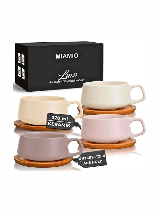 Miamio Set Cesti Cappuccino Bambus Roz 320ml 4 Bucăți