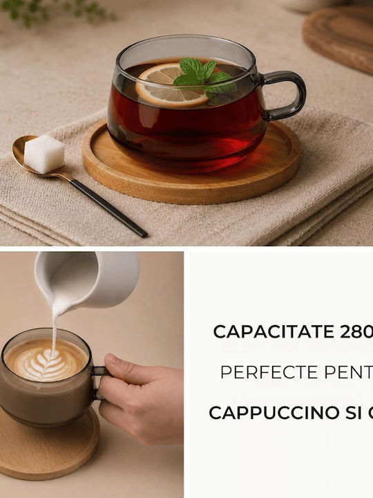 Miamio Set Cesti Ceai Bambus Gri 280ml 4 Bucăți
