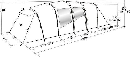 Easy Camp Huntsville Twin 800 Camping Tent Tunnel Khaki with Double Cloth 4 Seasons for 8 People 750x240x200cm