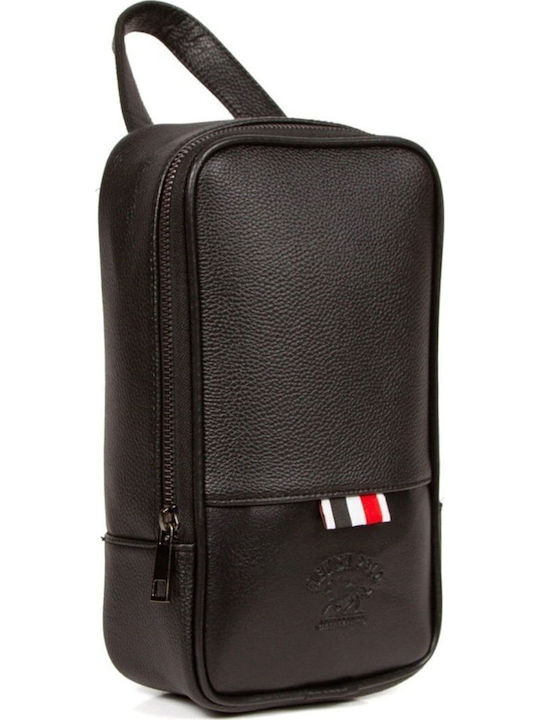Enpapa Men's Synthetic Leather Handbag Travel Daily Use Cosmetics Black Medium Size 24x14x8 Cm
