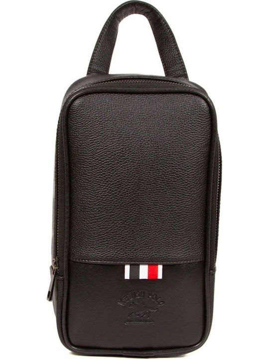 Enpapa Men's Synthetic Leather Handbag Travel Daily Use Cosmetics Black Medium Size 24x14x8 Cm