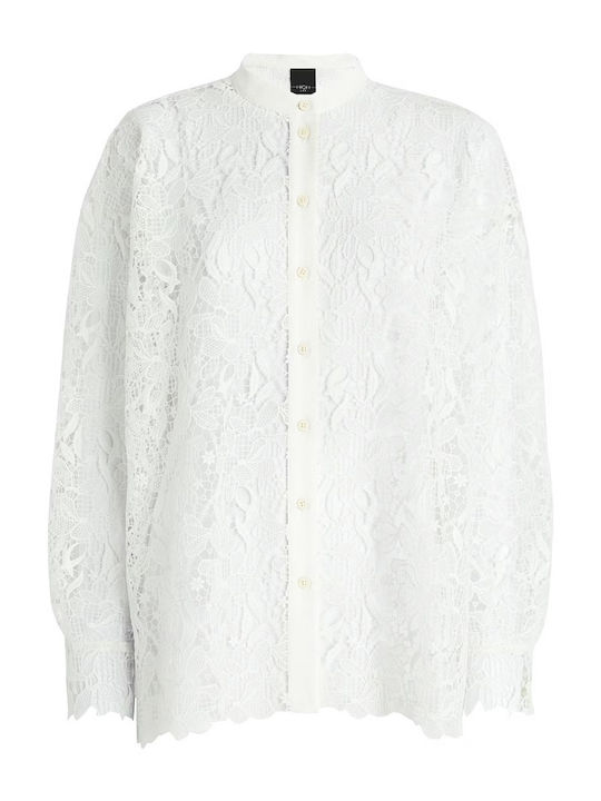 Langärmeliges Damen Denim Hemd Weiß Blumen
