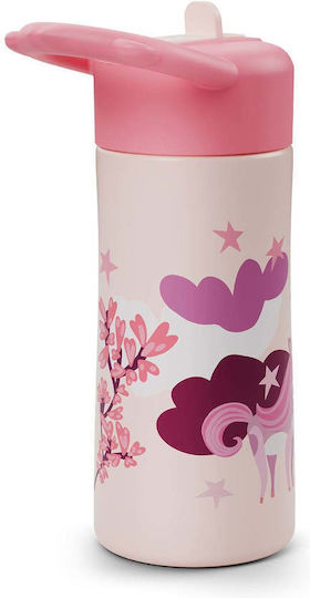Affenzahn Tritan Kids Water Bottle Stainless Steel with Straw Non Spill 430ml