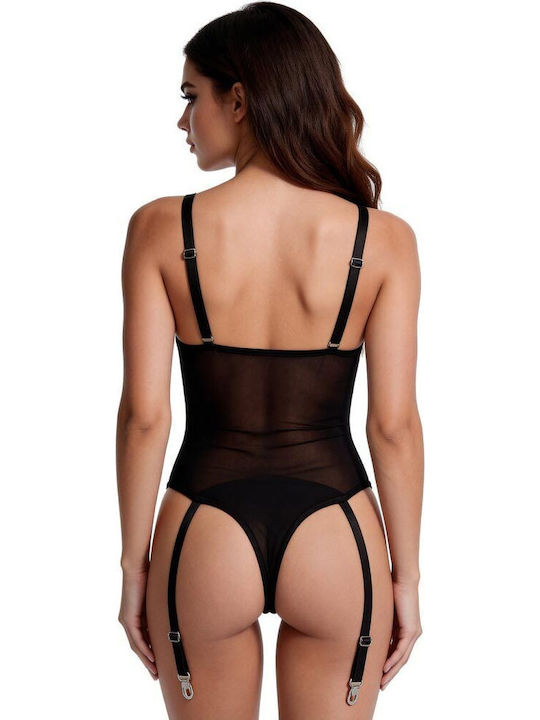 Schwarzes Bodysuit Body Kordeln Spalexline Sx1053