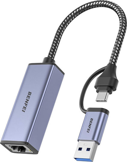 Benfei GSM276135 USB-C Netzwerkadapter mit Verkabelt Verbindung Gigabit Ethernet