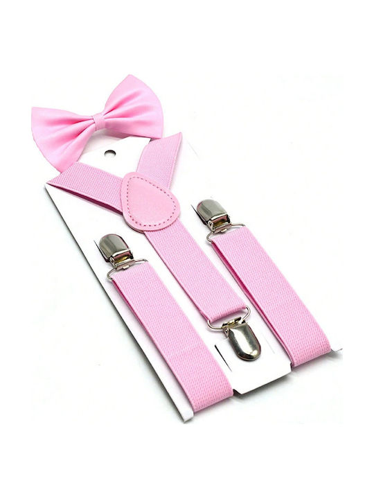 TakTakBaby Kids Suspenders Set with Tie with 3 Clips Pink