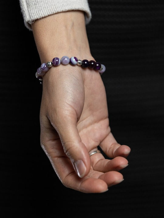 Brățară Pentru Femei Din Pietre Naturale De Agat Violet Mărgele Suri 8mm