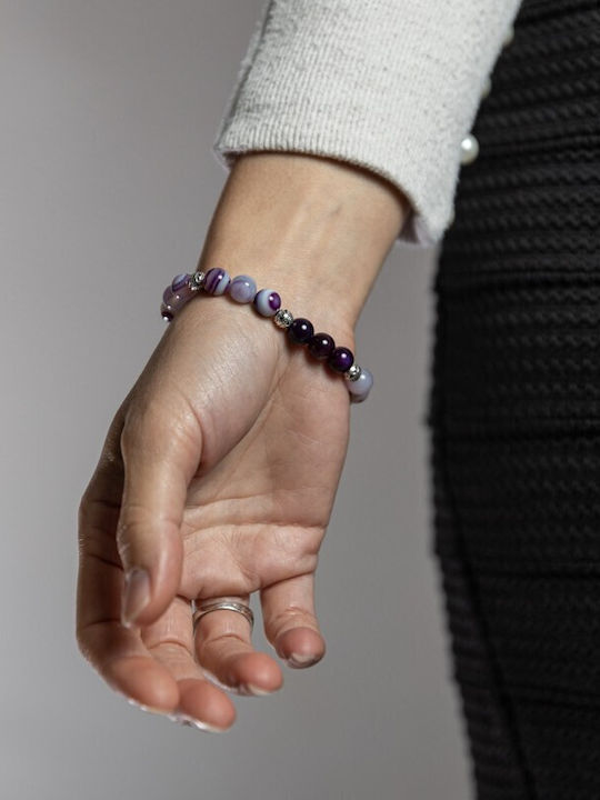 Brățară Pentru Femei Din Pietre Naturale De Agat Violet Mărgele Suri 8mm