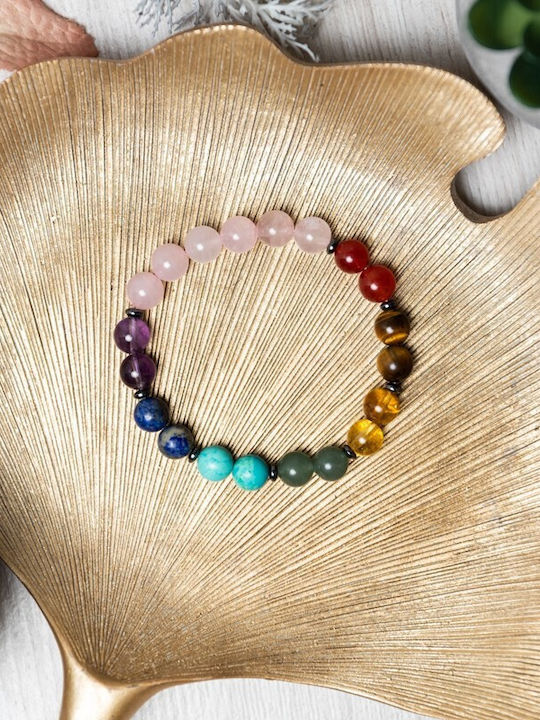 Chakra Bracelet Semi-precious Stones Pink Quartz 8mm Beads Makara