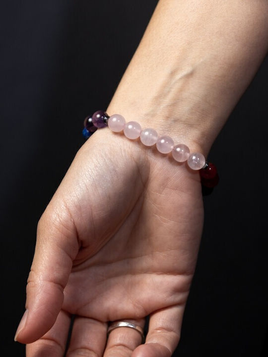 Chakra Bracelet Semi-precious Stones Pink Quartz 8mm Beads Makara