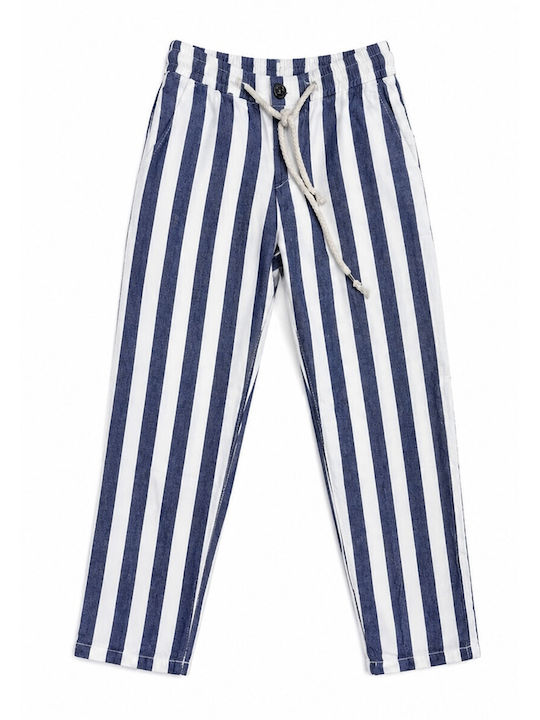 Pantaloni din Material Textil pentru Copii alb-albastru